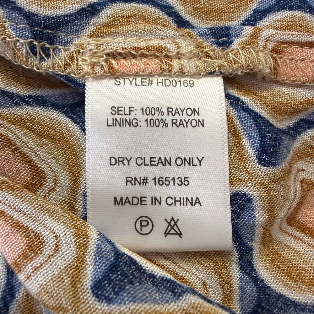 Seventeenstars Cut Out Maxi Dress Side Slit Blue Gold Cream Retro Print - Picture 14 of 16